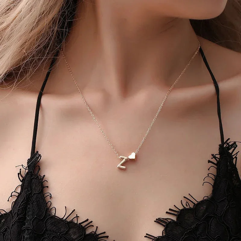 Tiny Heart Dainty Initial Necklace